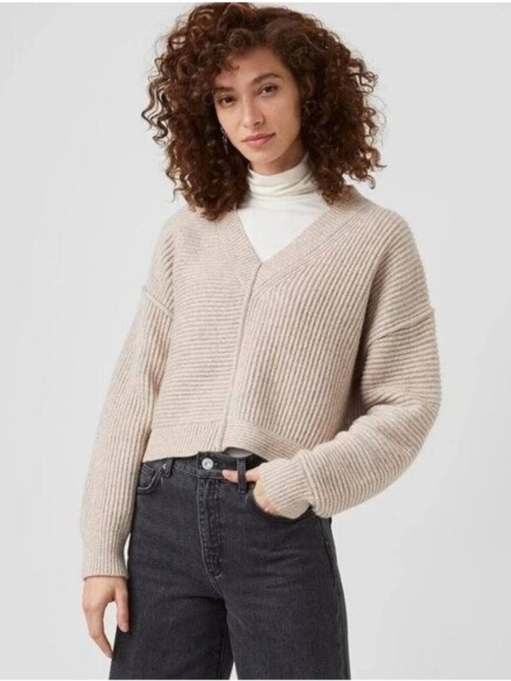 French Connection Lana Knit V-Neck Wool Blend Crop Sweater